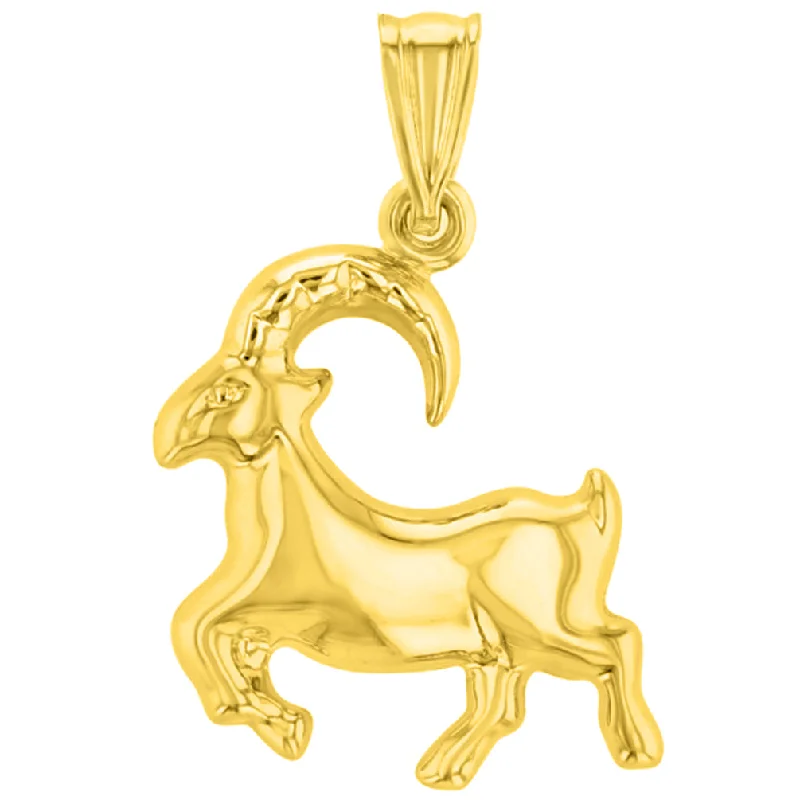 High Polish 14k Yellow Gold 3D Capricorn Zodiac Sign Charm Sea-Goat Animal Pendant