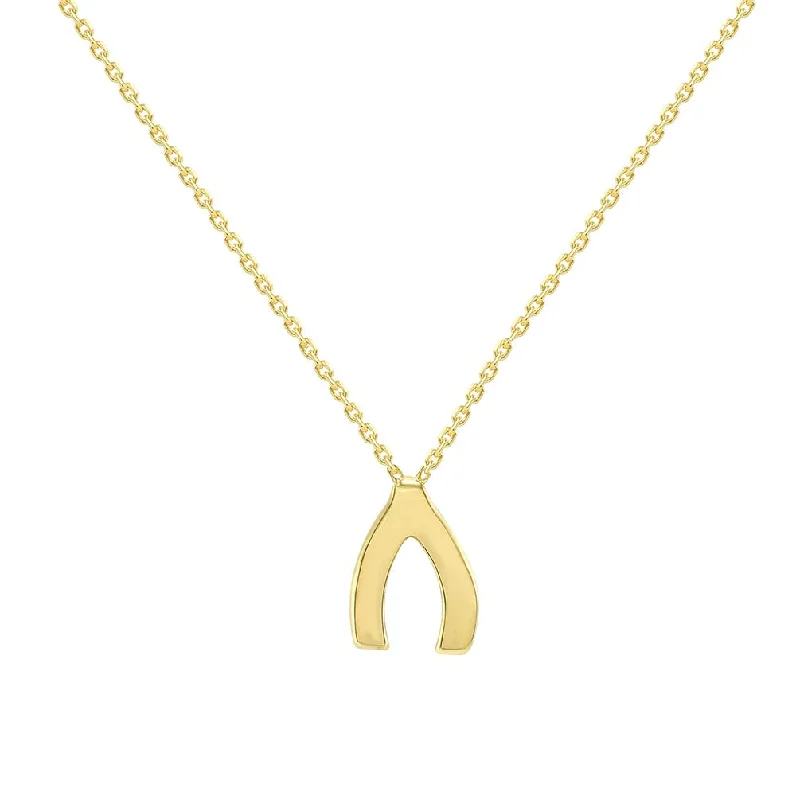 Solid 14k Yellow Gold Mini Wishbone Good Luck Necklace with Lobster Claw Clasp (16" to 18" Adjustable Chain)