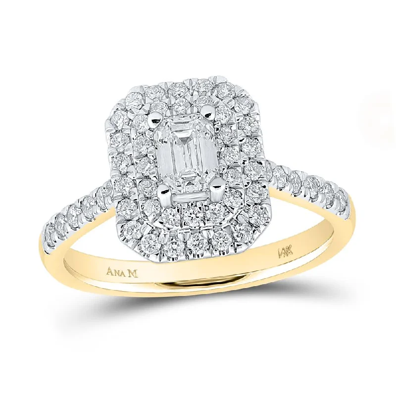 14kt Yellow Gold Emerald Diamond Halo Bridal Wedding Engagement Ring 1 Cttw