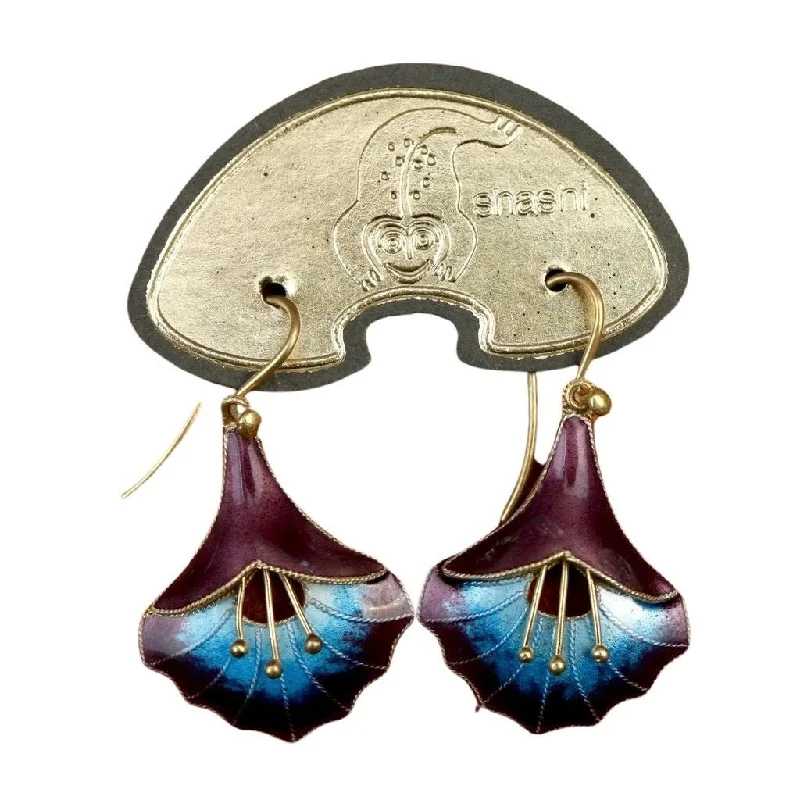 Vintage Shashi Angel's Trumpet Midnight Purple Earrings