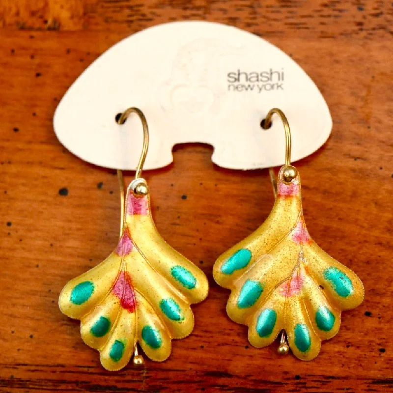 Vintage Shashi Yellow Frond Earrings