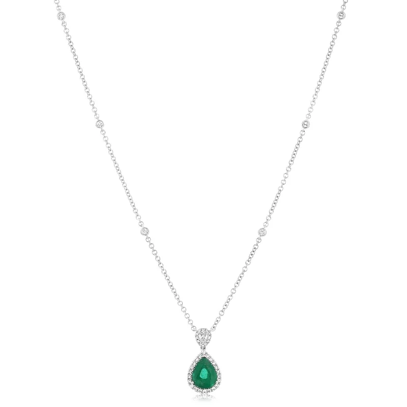 Pear-Shaped Emerald & Diamond Halo Pendant Necklace